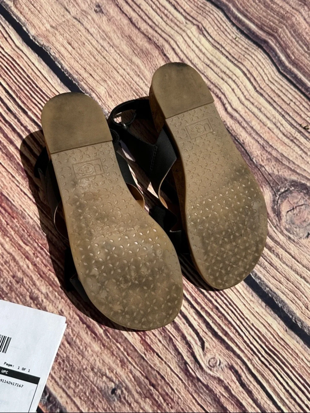 UGG Girls Black Bow Fonda K Sandals with Tan Footbed